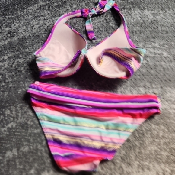 Victoria Secret Blue, Pink, Red, Gold 2 Piece Bathing Suit size 34D/XS - Picture 9 of 9